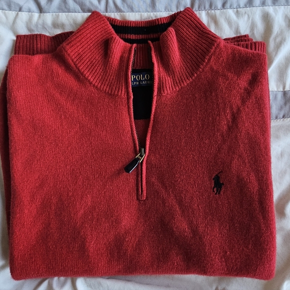 Polo Ralph Lauren Pullover Quarter-Zip sweater cashmere, size M, color Red - Picture 3 of 6